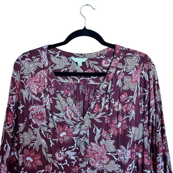 Lucky Brand Tunic Top Womens 1X Multicolor Floral Boho Split Neck Blouse - Picture 2 of 8